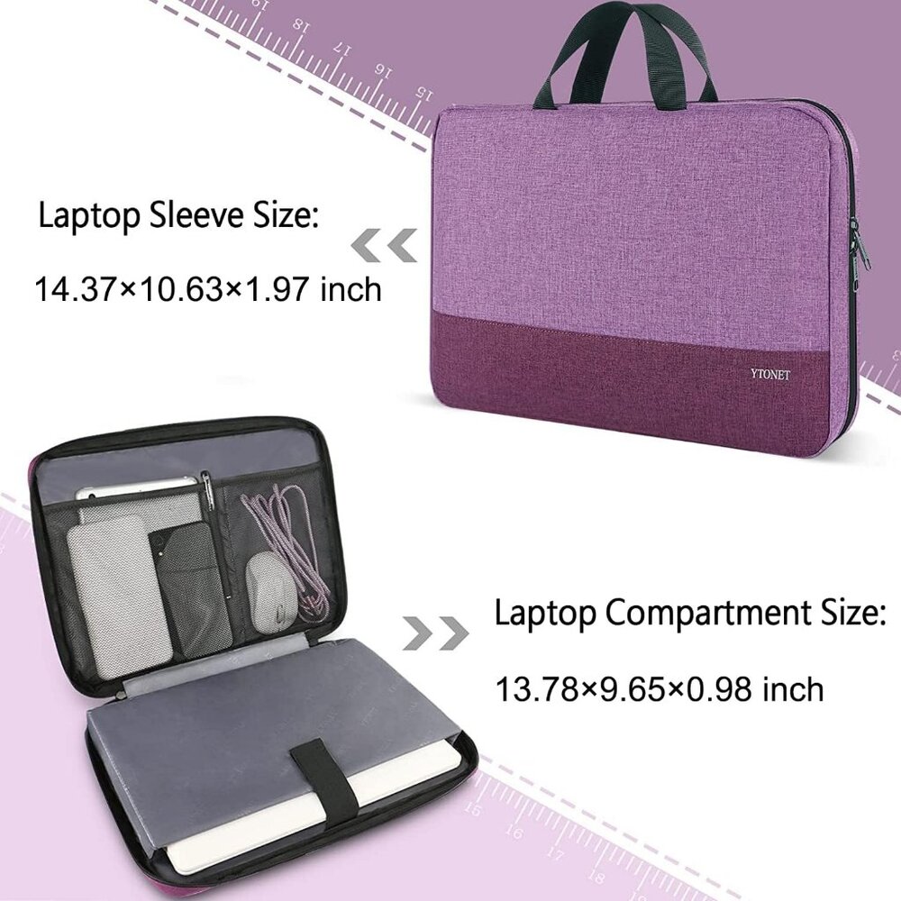 Womens Pink Laptop Bag Computer Bag, 14 in Sleeve Purple Slim Water Resist Case - Picture 4 of 7